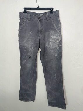 Carhartt Men's 32 W Grey Destroyed Straight-Leg Cargo Carpenter Work Chore Jeans